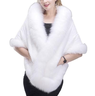 China 2 Pockets Front Women Rex Rabbit Fur Cape with Fox Fur Trim for sale