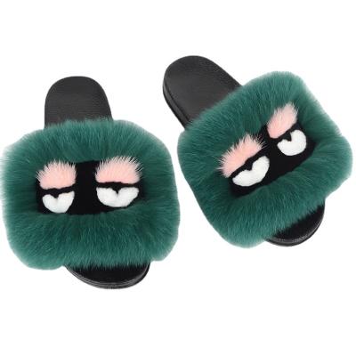 China New Lightweight Monster Fox Fur Slides Fox Fur Slippers For Women for sale