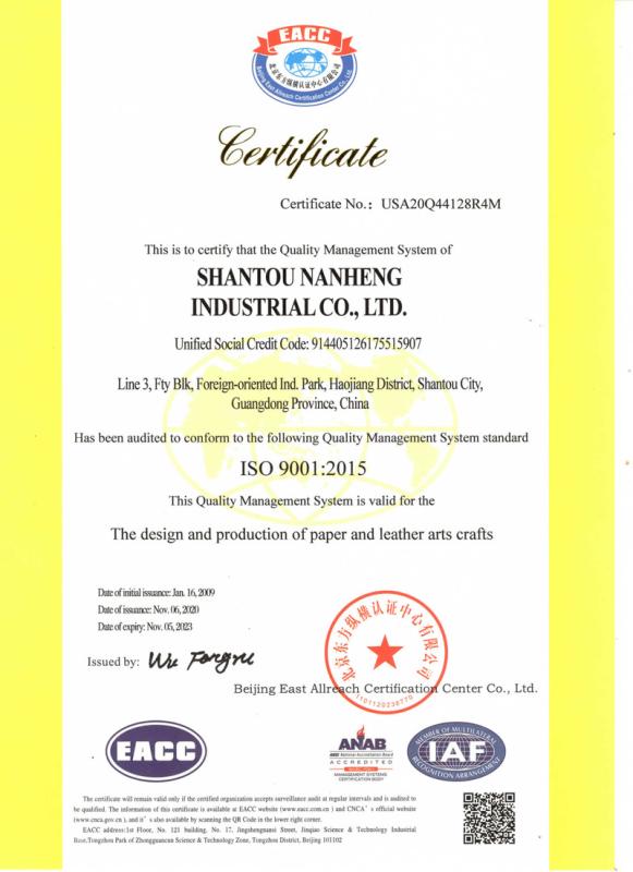 ISO9001 - Shantou Nanheng Industrial Co., Ltd.