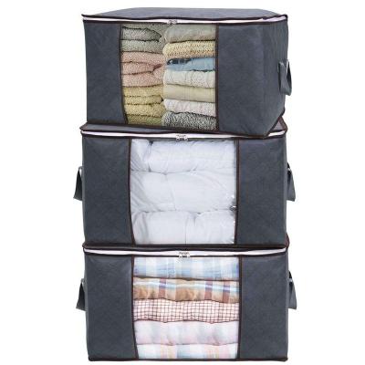 China Naham 90L Viable Gray Breathable Wardrobe Organizer Bag 3 Tiers With Handle Clear Window Nonwoven Clothes Storage Bags for sale