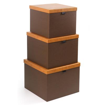 China Cheap Sustainable Naham Green Folding Paper Corrugated Wood Grain File Storage Box for sale