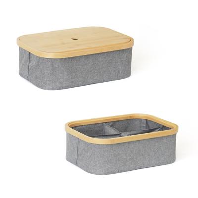 China Modern Design Viable Basket Naham Home Decor with Bamboo Lids Storage Box Tissue Bag Container Bamboo Organizer for sale