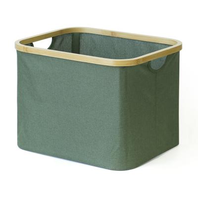 China Large Laundry Naham Collapsible Folding Basket Rectangle Foldable Bamboo Fabric Storage Basket for sale