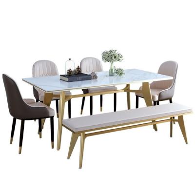 China Best Selling Modern Bench Dining Table Nordic Marble Gold 6 Dining Chairs for sale