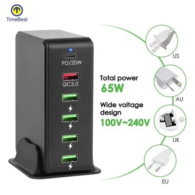 China Multiple Mobile Phone PD 65w USB Charger QC3.0 Wall Fast Charging Charger for sale