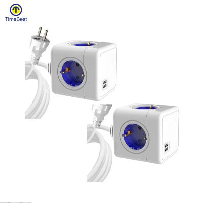 China EU Standard 4 Outlet Residential / General Purpose Electrical Supplement Switch With Multi USB Ports Cube Extension Power Strip for sale