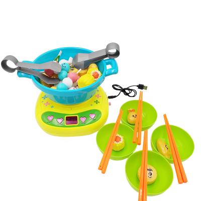 China Educational play set rotating hot pot cookware pretend toy game with chopsticks and bowl kitchen pretend play set for kids for sale