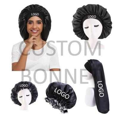 China Designer Logo Feeling Soft Slick Custom Hair Shower Caps and Satin Hair Silk Wraps for Women for sale