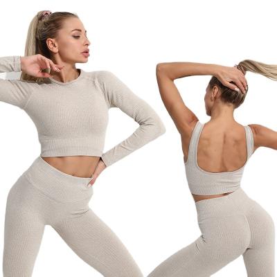 China Breathable Seamless Yoga Set Workout Apparel Gym High Waist Shorts Fitness Yoga Longsleeve Crop Legging Bra Top Set for sale