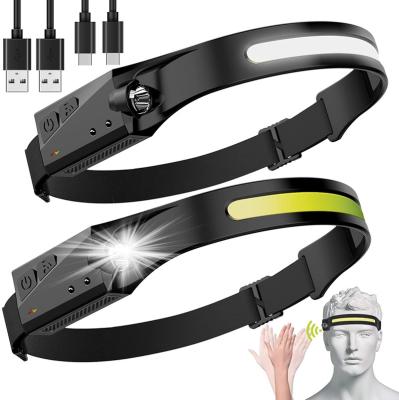 China New Led Rechargeable 1000 Lumens USB Headlight ABS Headlight Rechargeable Flashlight Waterproof With Motion Sensor COB Head Lamp for sale