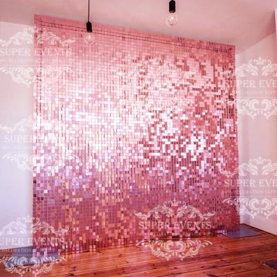 China 49pcs Wedding In A Box Wedding Decoration Supplies Reflective Pink Sequin Wall Panel Shimmer Wall for sale