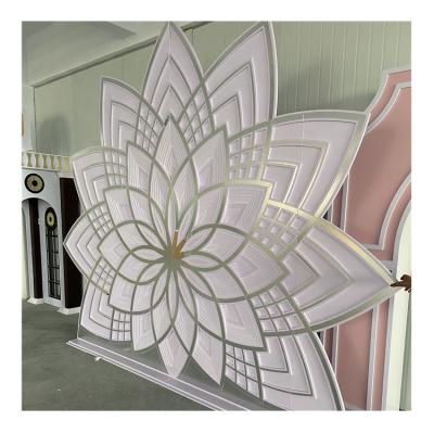 China PVC Wedding Supplies Rose Gold Mirror Backdrop Lotus Shape Backdrop Flower Wedding Events PVC Stage Wall Decoration Flower European for sale