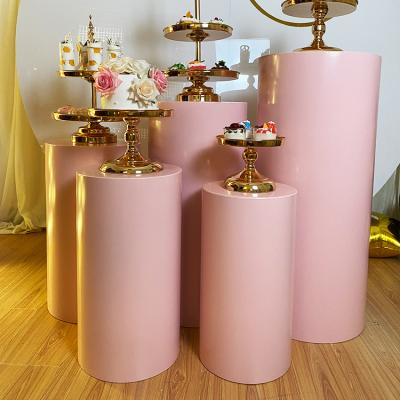 China Wedding Luxury Cylinder Rose Cake 5Pc Pedestal Set Display Stand Decoration for sale