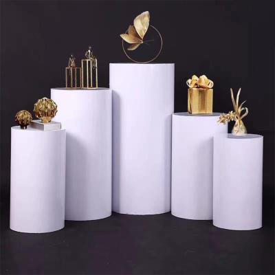 China Wedding Supplies 5 White Cheap Wedding Supplies Metal Round Pedestals Cylinder Table Full Set for sale