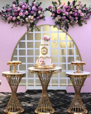 China Wedding Wedding Decoration Round Cake Stand Coffee Table Stainless Steel Gold Pedestals for sale