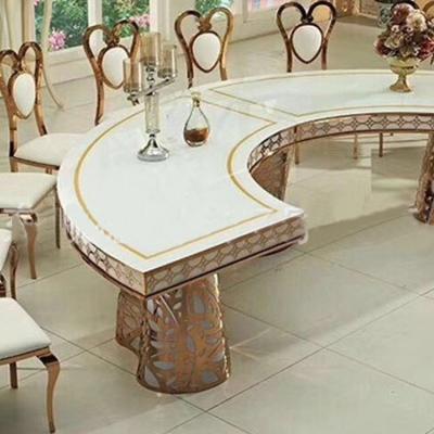 China Modern Gold Round Plated Dining Room Table Luxury Wedding Stainless Steel Dining Room for sale