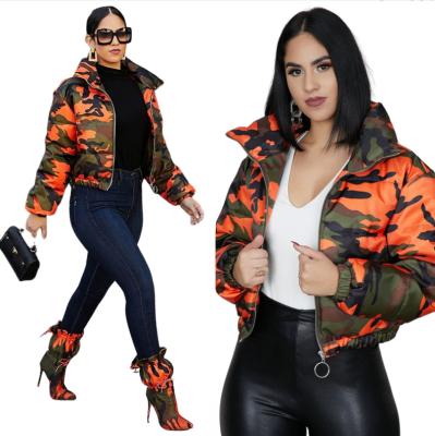 China Stripper High Quality Camouflage Printed Cropped Stripper Jacket Women Sexy Down Jacket for sale