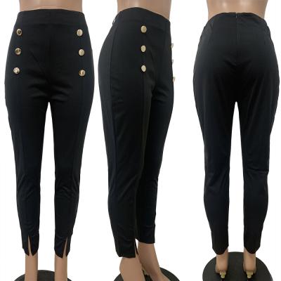 China New Waterproof LD8802 Spring Women Pants Classic Decorative Buckle Nine Split Pants Spots Skinnt Jogger Pants For Women for sale