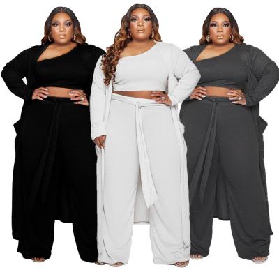 China New Arrival Plus Size Plus Size Vest Pants Cardigan Three Piece Sets Casual Outfits Pants Sets For Women for sale