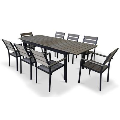 China Morden Convertible Outdoors Dining Set 9Piece Wooden Expandable Royal Garden Patio for sale