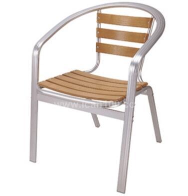 China Contemporary Aluminum Wooden Wood Chair Stacking Arm Outdoor Chair for sale