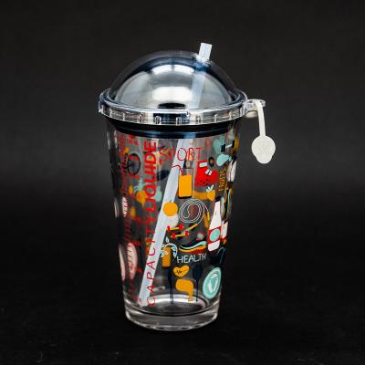 China Stored Reusable Glass Cup Of Cold Drinks Eco - Friendly With Straw Tumbler Set With Lid for sale