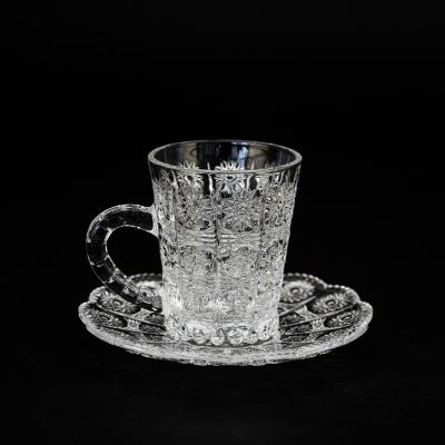 China Wholesale Viable Crystal Glass Coffee Mug Set Coffee Cup With Tray for sale