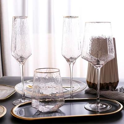 China Wholesale Luxury Swollen Crystal Glass Diamond Hexagon Product Gold Rim Whiskey Glasses for sale