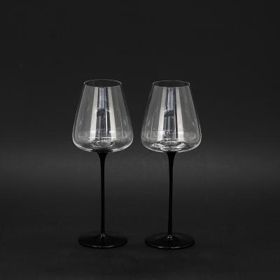 China Viable High Quality Black Stem Blown Glass Stemware Concave Low Burgundy Wine Glasses for sale