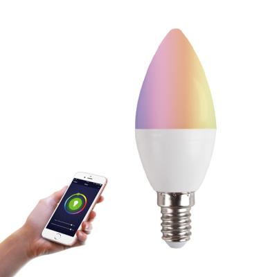 China Dimmable E14 WIFI RGB Smart Light Bulb, 80lm/W 5W Dimmable Phone Control TDC C37 SMD Residential LED Candle Light for sale