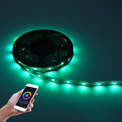 China Flexible DC 12V Dual PCB Controller Residential LED Light Strip, App Dimmable 5m/roll IP20 5050 Wifi Smart RGB LED Strip for sale