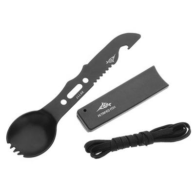 China Viable custom multifunctional spork 8-in-1 cutlery spoon fork camping knife combined with bottle opener scaler for sale