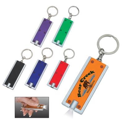 China Advertising/Promotion/Reading Gifts Cheap Price Rectangular Logo Led Flashlight Keychain Custom Made With Plastic Material To Keep Your Keys Together for sale