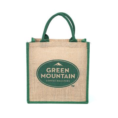 China Custom Jute Handled Logo Printed Shopping Bag High Quality Tote Bag with Logo Imprinted Bag for sale