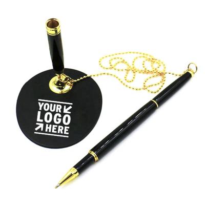 China Promotional Single Pen Metal Table Style Pen With A Pen Holder And Chain For Custom Logo Favor for sale