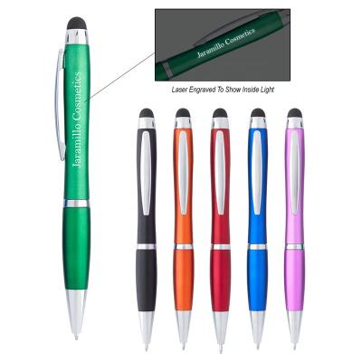 China Promotional Pen Multifunctional LED Light Pen With Logo And Stylus Laser Touch Pen With Candy Colors for sale