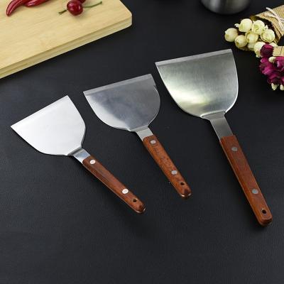 China Viable BBQ Spatula Teppanyaki Handle Wooden Hamburger Turner Steak Pizza Frying Shovel for sale