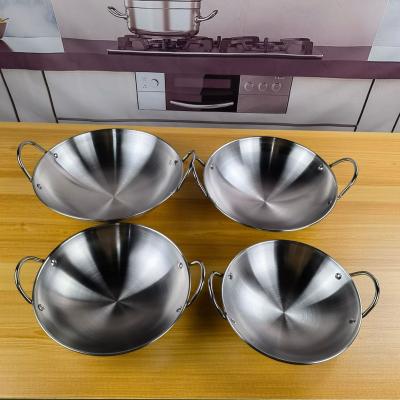 China Sustainable Restaurant Kitchen Cookware Stainless Steel Wok Metal Frying Wok Pan Cooking Wok for sale