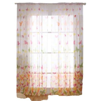 China 2021 Blackout Hot Selling Butterfly Pattern Waistline Popular Printed Modern Gauze Curtains Fabric For The Curtain Window Living Room for sale