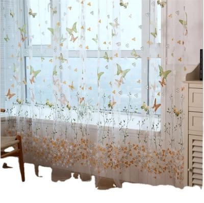 China 2021 Blackout Hot Selling Butterfly Pattern Waistline Popular Printed Modern Gauze Curtains Fabric For The Curtain Window Living Room for sale