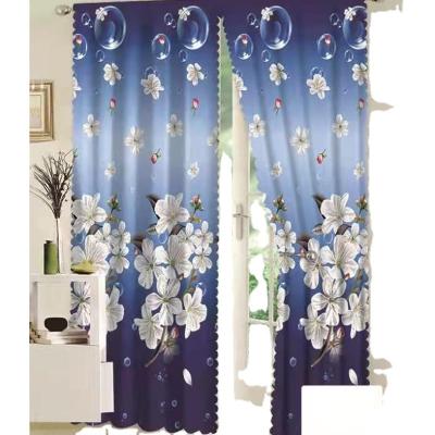 China 2020 Hot Popular Blackout Style New Style Blackout Printed 100% Polyester Flower Pattern Fabric Window Navy Blue Curtains For Living Room for sale