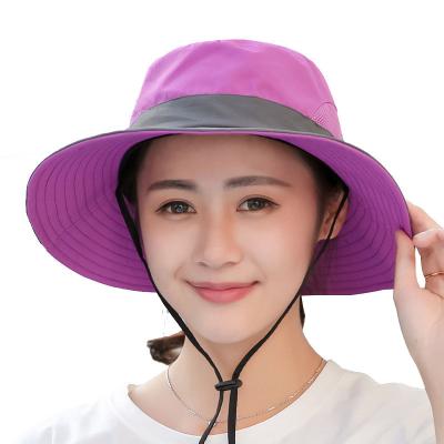 China SPF 50 Summer Bucket Beach UV Hats Outdoor Casual Wide Brim Sun With Chin Strap For Women Kids Baby Mens Fisherman Hat for sale