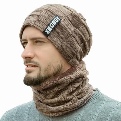 China breathable & Waterproof Men Warm Winter Hat With Thick Warm Striping Scarf Wool Knit Beanies Winter Beanie Hats For Men for sale