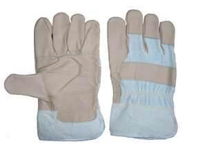 China Customized safety minimal hazards blue color leather industrial protective gloves for sale