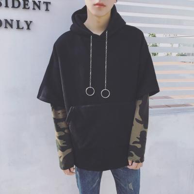 China Anti-pilling 2021 Men's Street Style Two Pieces Half Sleeve Hoodies Wholesale Mask High Quality Camouflage Hoodies for sale