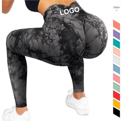 China Tking Logo Tie Dye Soft Workout Tights Seamless Fitness Butt Lifting Gaiters Tie Dye Yoga Gym Wear Women Breathable Custom Butt Lifting Gaiters Crac! crack! for sale