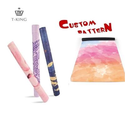 China Tking Anti Slip Durable Washable Waterproof Natural Rubber Foldable Organic Suede Microfiber Anti Slip Printed Logo Custom Eco Friendly Yoga Mat With Carrying Strap | for sale