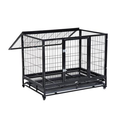 China Sustainable Wholesale High Quality Large Dog Cage Iron Black Dog Kennel Cage With Wheels for sale