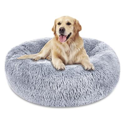 China Breathable Comfortable Soothing Soft Donut Pet Donut Plush Donut Dog Bed Cushion Round Fluffy Bed For Dog for sale