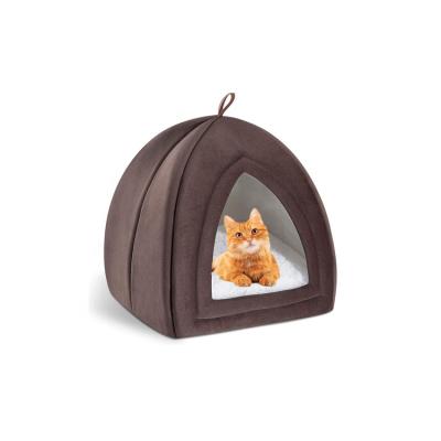 China Cat Cave Shape Nest Pet Triangular Foldable Sleep Heating Bed for Cats and Small Dogs for sale